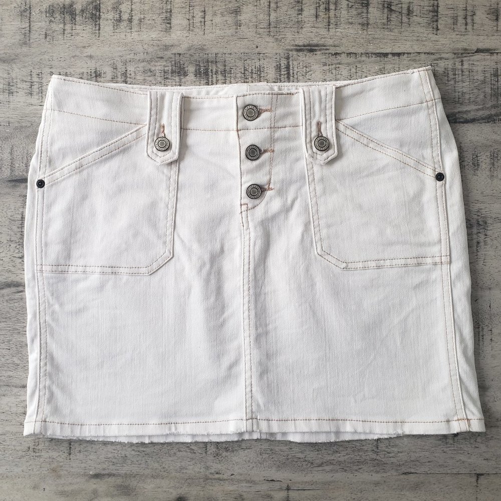 Y2K Express White Washed Button Fly Denim Skirt